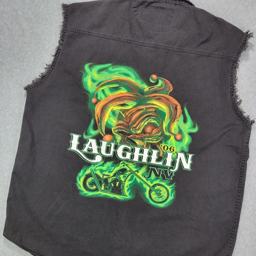 Y2K Laughlin 2006 Laughlin Skull Joker Sleeveless Shirt Vest Size L Vest Biker